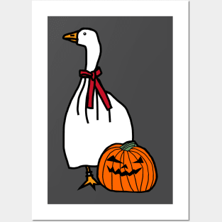 Gaming Goose with Stolen Halloween Horror Pumpkin Ghost Costume Posters and Art